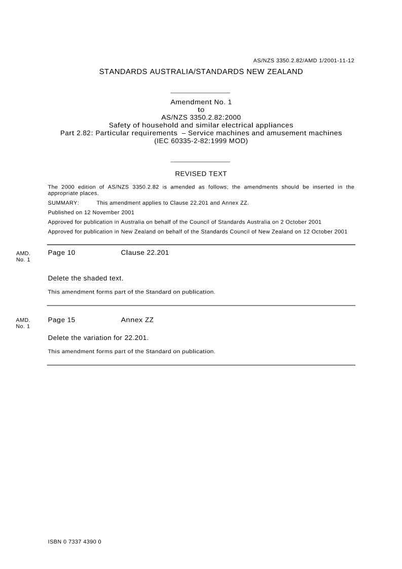 AS/NZS 3350.2.82:2000 AMDT 1
