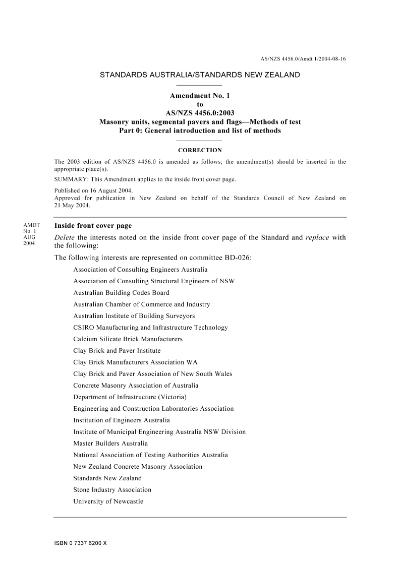 AS/NZS 4456.0:2003 AMDT 1